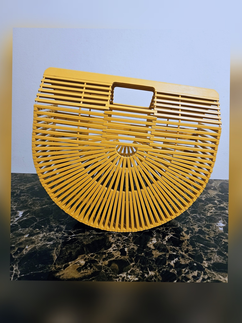 Yellow Semi-Circle Bamboo Handbag - Women Bags